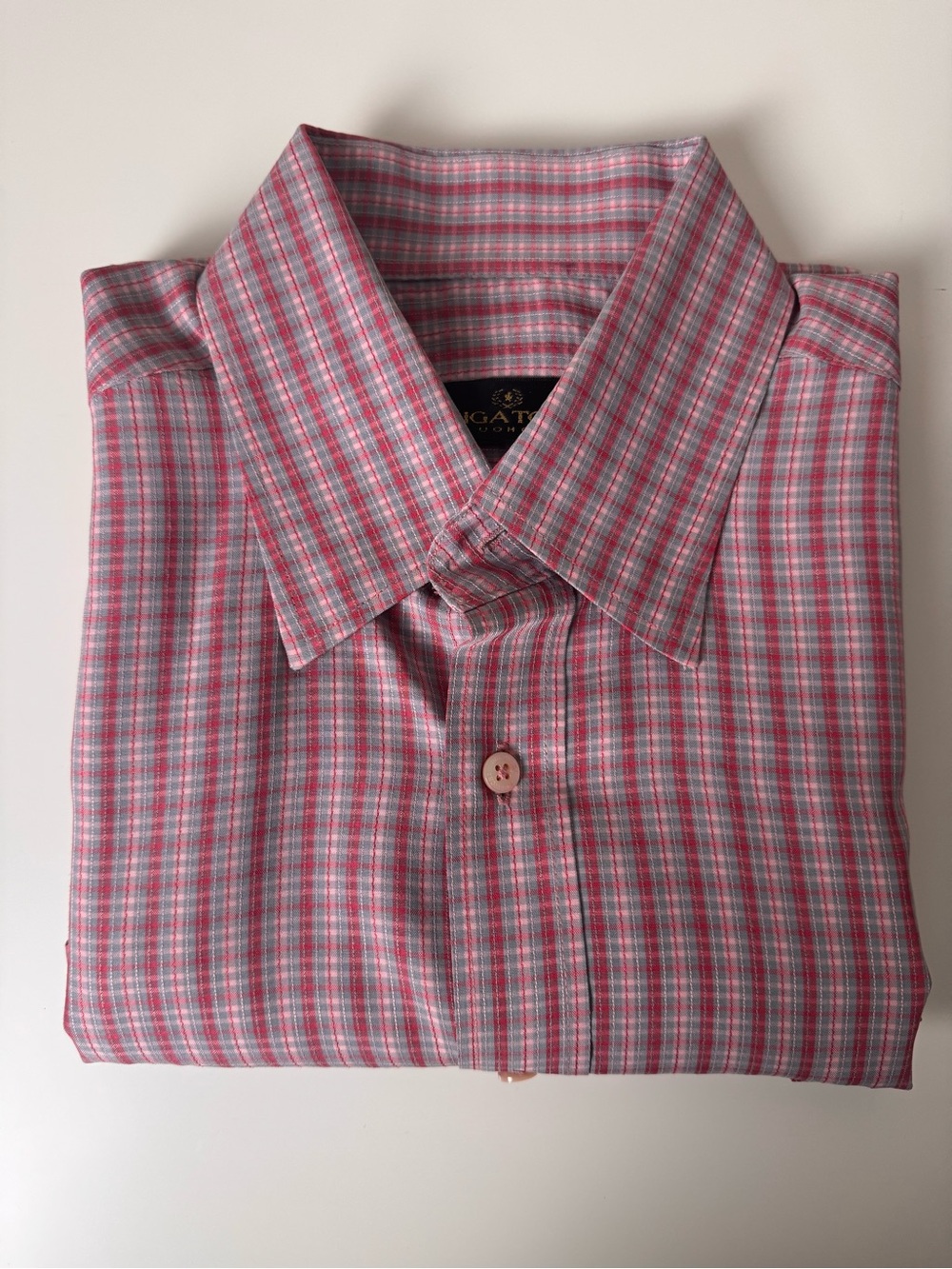 Bugatchi Pink-Grey Plaid Short-Sleeve Button-Down Shirt